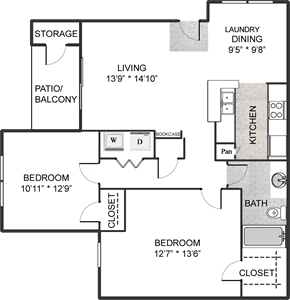 The Brenlin - Two Bedroom / One Bath - 899 Sq. Ft.*